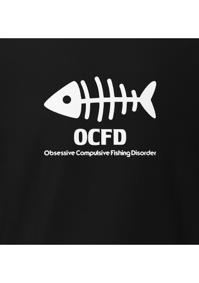 Wildstyle Ocfd Fishing Disorder Balıkçılık Esprili Kılçık Baskılı Unisex Bisiklet Yaka Pamuklu Tişört - Siyah