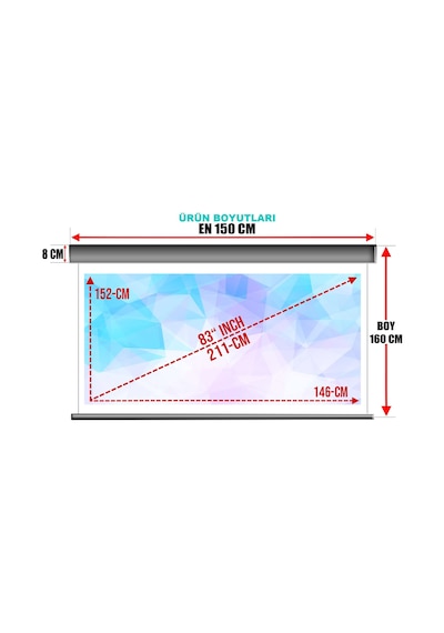 Gölge Stor En150cm Boy160cm Projeksiyon Perdesi Motorlu Hd 4k 8k