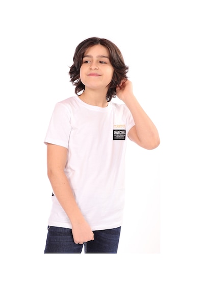 Toontoy Kids Toontoy Erkek Çocuk Göğsü Arma Detaylı Tişört Beyaz