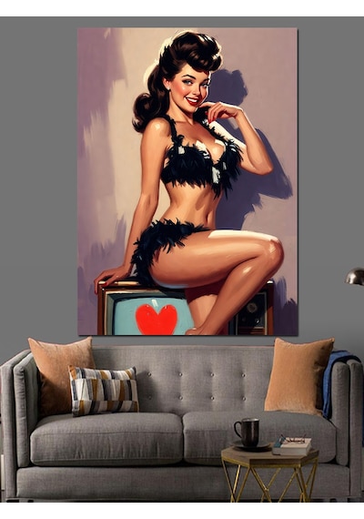 Çilekli Seksi Pin-up Kız Dekoratif Kanvas - Mdf Ahşap Tablo