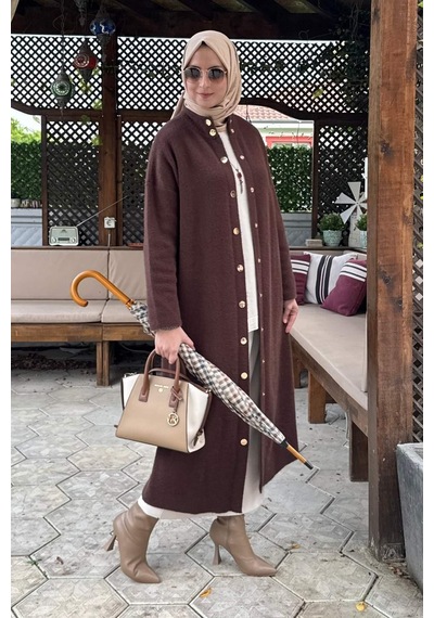 Rabia Şamlı Yakut Angora Triko Kap Kahve Normal