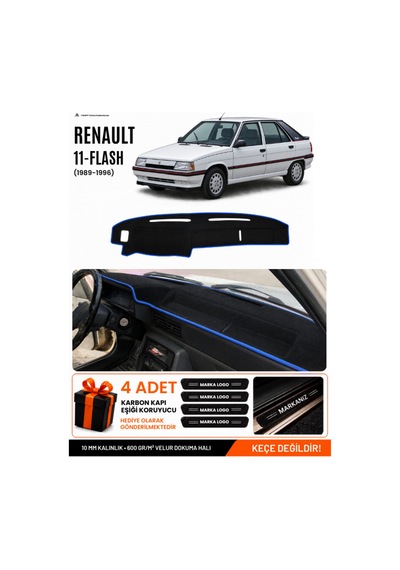 Renault 11 Flash 1989-1996 Uyumlu Torpido Örtüsü, Torpido Kılıfı - Siyah Mavi