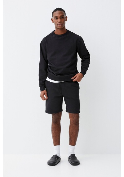 Erkek Bisiklet Yaka Rahat Kalıp 3 İplik İçi Polarlı Kalın Sweatshirt Spr25sw36 Siyah