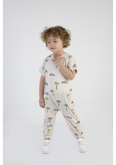 Harika Kids Kız Çocuk Araba-palmiye Desen Pamuklu Tulum Çok Renkli
