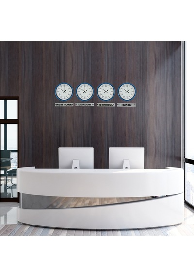 Blue Classic 36 Cm 4 Lü Tabelalı Dünya Saatleri Otel Ve Resepsiyon Saati Mavi