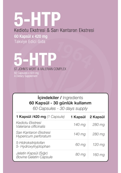 Sepe Natural  5-HTP Valerian Kedi Otu St. John's Worth Sarı Kantaron Ekstresi Kompleks 420 Mg 60 Kapsül
