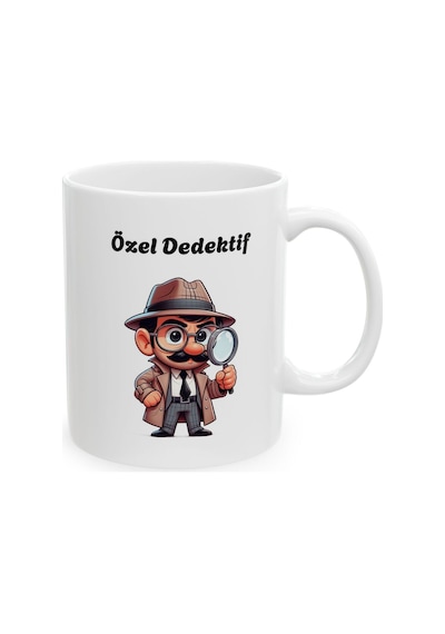 Özel Dedektif Hediyelik Baskılı Porselen Beyaz Lüks Kupa Bardak Beyaz