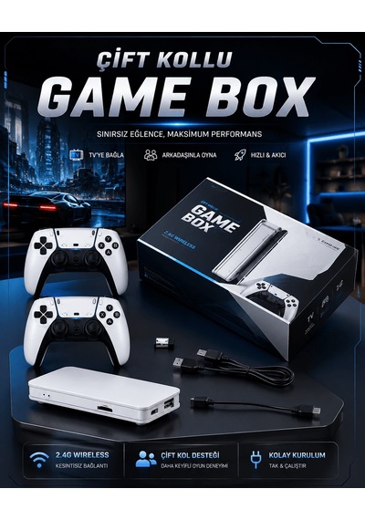 4k 3d Hd Görüntü Kaliteli Kablosuz Çift Kollu 20.000 Oyunlu Retro Oyun Konsolu Tv Box Tkdytgszeb50llgt9jd