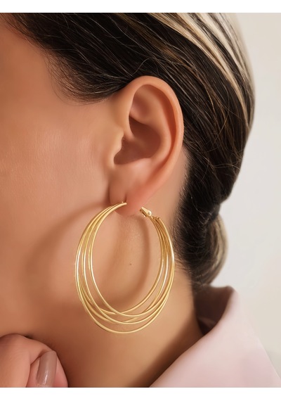 Katmanlı Halka İnterlock Hoop Gold Renk Küpe 6cm Gold