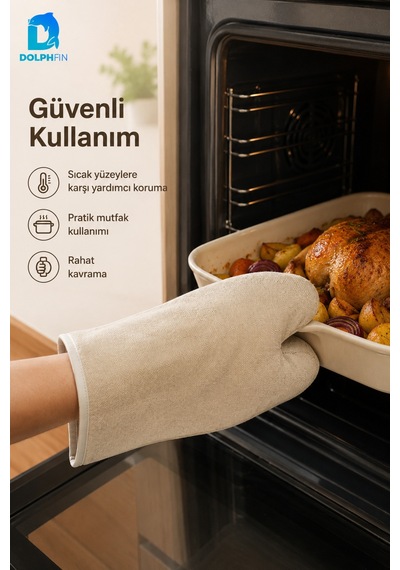 Isıya Dayanıklı Fırın Eldiveni Kalın Kumaşlı Tepsi Tutacağı Bej
