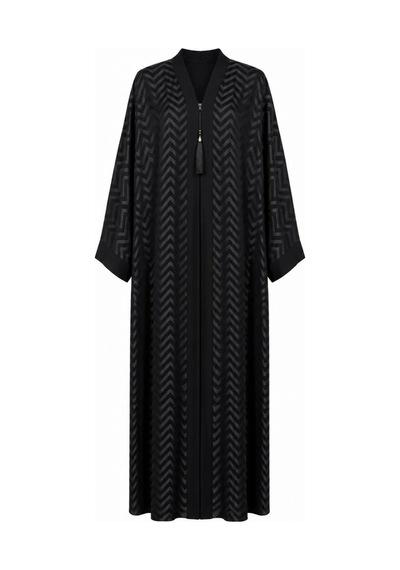 Nazzain Dubai İpeği Özel Zigzak Baskı Abaya Çok Renkli
