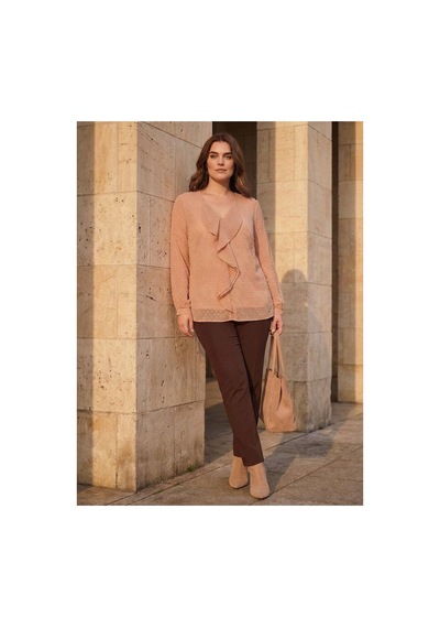 Hanezza Kadın Büyük Beden Önü Fırfır Detaylı Pudra 42-54 Silky Şifon Bluz Iç Askılı Bluz Ile Gönderilir Pudra - 30872078 Pudra