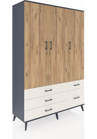 Hyperion Dolap 5 Raflı 5 Çekmeceli Tek Askılı 132x44x195 Antr... Antrasit
