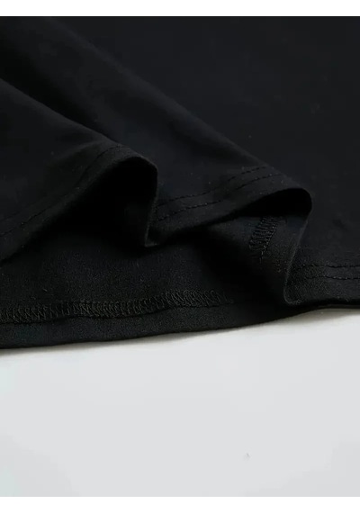 Kadın Tişört Büyük Boy Ayıcık Baskılı Bisiklet Kısa Kol T-shirt - Siyah