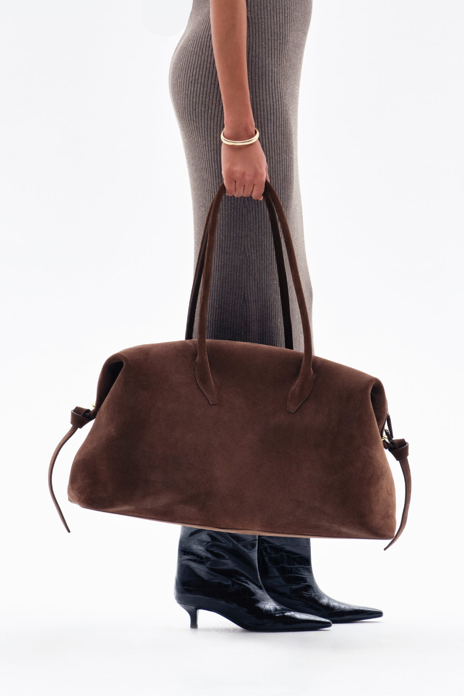 Yuzefi Brioche Weekender Chocolate Süet Lüks, El İşçiliği İtalyan Tasarım Seyahat Çantası Çikolata