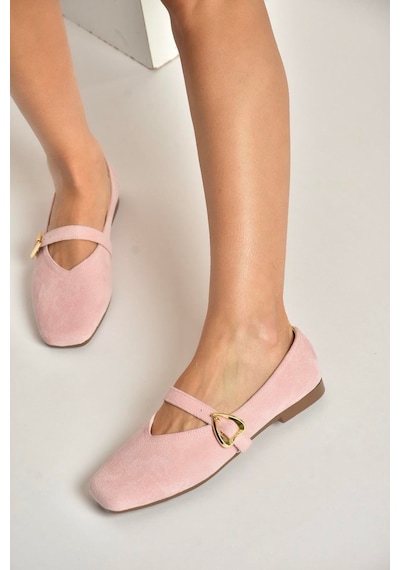 Fox Shoes Y726632602 Pudra Süet Kalp Toka Detaylı Kadın Babet Pudra