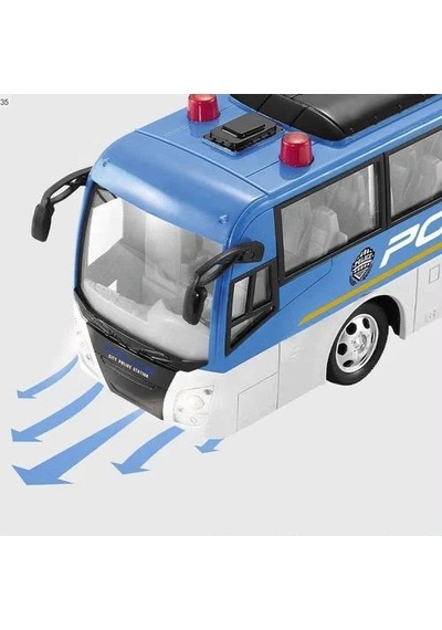 Led Farlı 4 Fonksiyonlu Uzaktan Kumandalı 1:30 Ölçekli Gerçekçi Tasarımlı Oyuncak Polis Otobüsü Çok Renkli