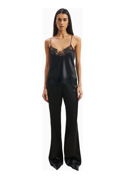 Because Of Alice Satin Lace Detail Camisole V Yaka Kadın Bluz Siyah