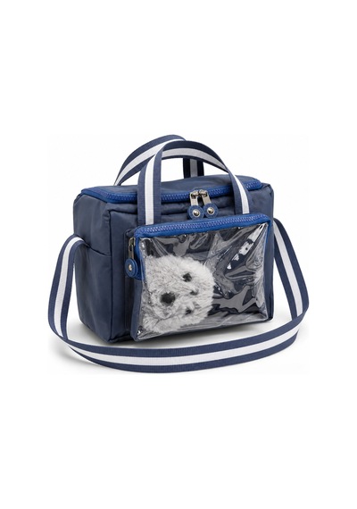 Çocuk Termal Okul Beslenme Çantası Şeffaf Cepli Peluş Aksesuarlı Omuz Askılı Lunch Bag İndigo