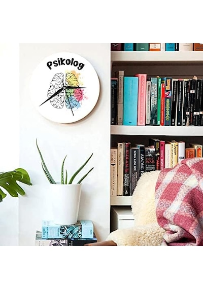 Psikoloğa Hediye Ahşap Duvar Saati 0240-beyaz-şekilli-48cm