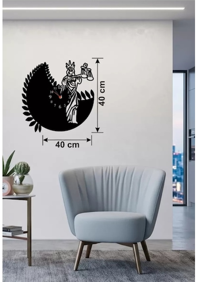 Mey İthalat Adalet Tanrıçası Themis Tasarım Ahşap Duvar Saati - 40x40 Cm Avukat Hediyesi Çok Renkli