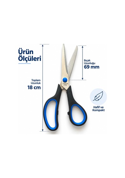 Çok Amaçlı Makas 18 Cm, Ofis Ev Kağıt Ve Hobi Makası