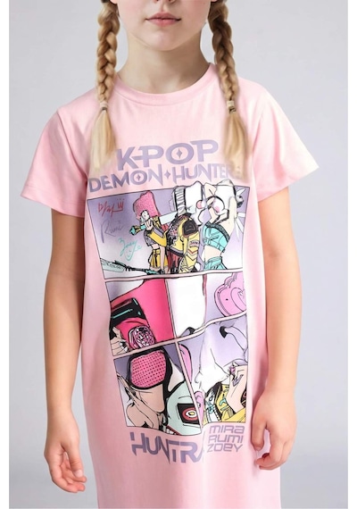 Defacto Kpop - Demon Hunters Kısa Kollu Elbise Kız Çocuk H8109a826smpn636 Pembe-pn636