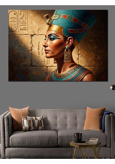 Mısır Kraliçesi Nefertiti Altın Portresi Dekoratif Kanvas - Mdf Ahşap Tablo