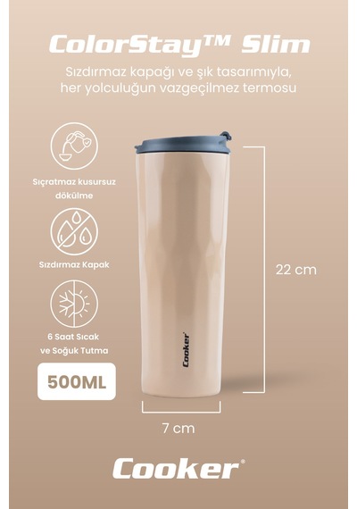 Cooker Colorstay Slim 500 Ml Paslanmaz Çelik Bardak Termos Ckr2100 Bej
