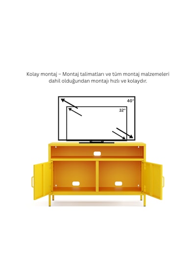 Pera Tv Ünitesi, Tv Dolabı,2 Kapaklı, Açık Raflı 100,50 X 40 X 64,50 Cm Ral 1018 Sarı Pera Tv Ünitesi, Tv Dolabı,2 Kapaklı, Açık Raflı 100,50 X 40 X 64,50 Cm Ral 1018 Sarı