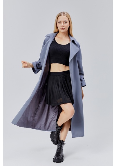 Gri Oversize Kuşaklı Trençkot
