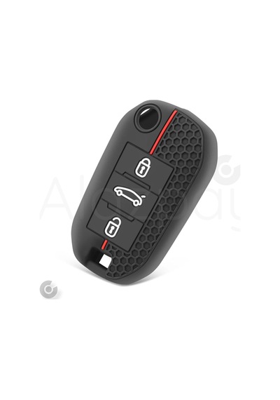 Peugeot 208 301 307 308 508 2008 3008 Partner Van Desenli Silikon Anahtar Kılıfı Kırmızı-siyah