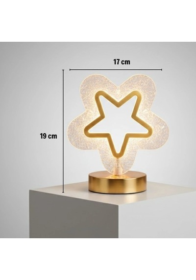 Buffer İçi Boş Yıldız Şeklinde Kristal Led Masa Lambası Dokunmatik, 3 Renk Işık Modlu, Şarjlı Min Çok Renkli