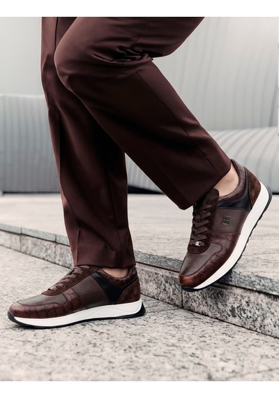 Cabani Hakiki Deri Kahverengi Bağcıklı Erkek Sneaker