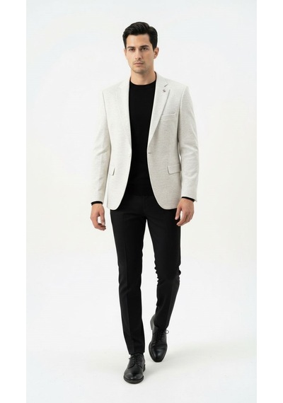 Plus Scorpion Erkek Karyağdı Desenli Slim Fit Blazer Ceket Siyah & Bej Şık Günlük Ve Ofis Kombin Bej