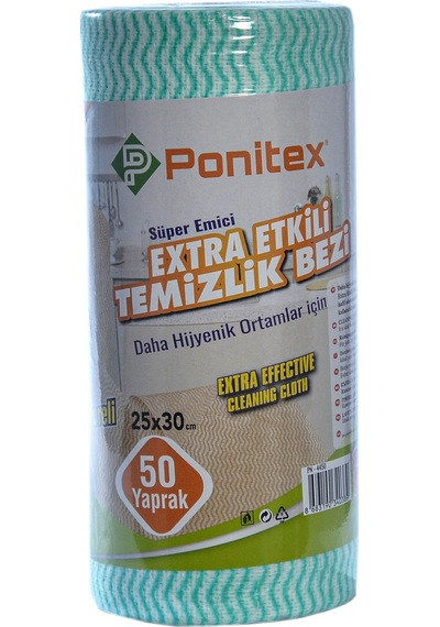 Ponitex Süper Emici Perforeli Pratik Hassas Temizlik Bezi 2 Adet  Yeşil 50 Yaprak 25 x 30 CM