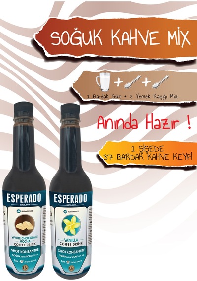 Çabuk Kahve Vanilya Beyaz Çikolata Aromalı Soğuk Kahve Mix 2 Li Set 750 Ml X 2 Adet Çözünebilir