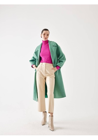 Kol Detaylı Yeşil Çizgili Oversize Kaşe Kaban 001