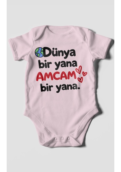 Morivokids Dünya Bir Yana, Amcam Bir Yana Kısa Kollu Bebek Body %100 Pamuk Zbn170-kk Bebe Pembe
