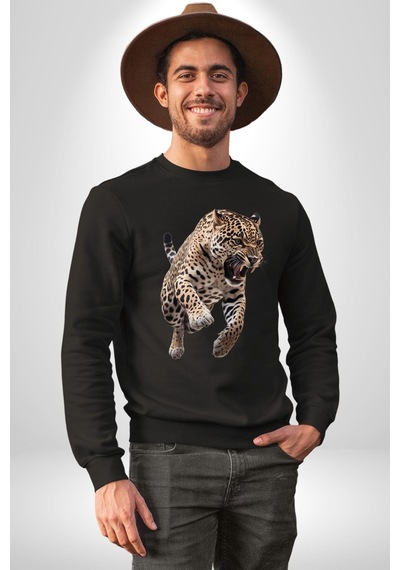 Jaguar Sırtından Çıkan Unisex Siyah Sweatshirt Siyah