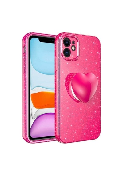 Apple Uyumlu iPhone 11 Kılıf Kamera Korumalı Simli Pop Soketli Lüks Zore Koton Soketli Kapak Pembe Koyu