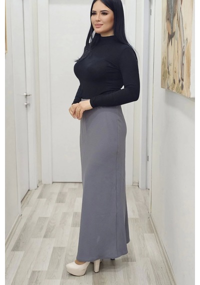 Lodmela Beli Lastikli Verev Kesim Büyük Beden Etek 6006-gri Gri