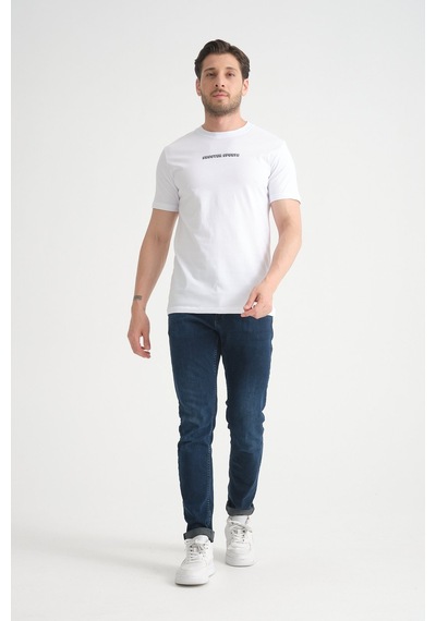 Shooter Sportwear Shooter Erkek Bisiklet Yaka Tişört Premium Pamuklu Yüksek Kalite Regular Fit Beyaz