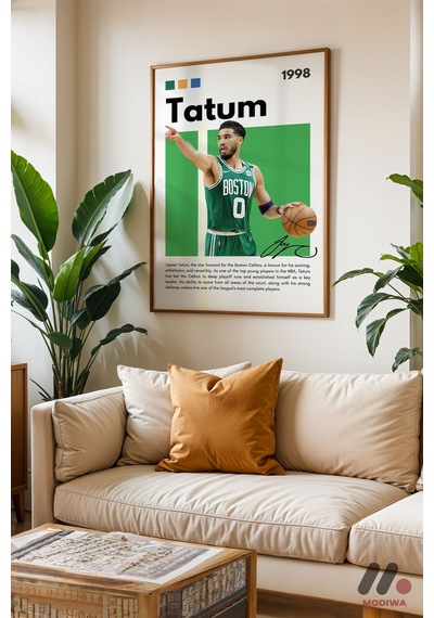 Tatum Basketbol Posteri, Ahşap Çerçeveli Duvar Tablosu - Spor Severlere Hediye