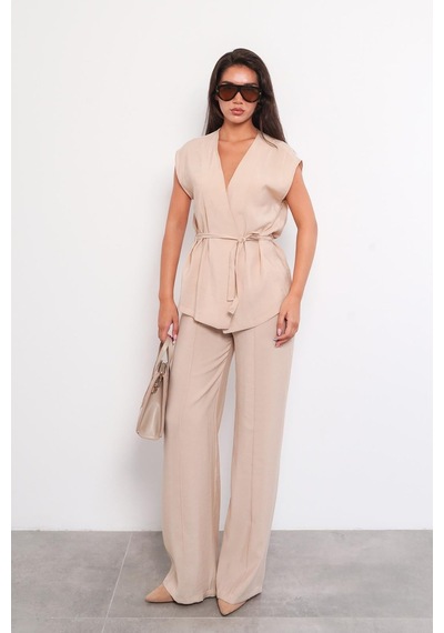 Seeh Bej Basic Yelek Pantolon Takım Sh241 Standart