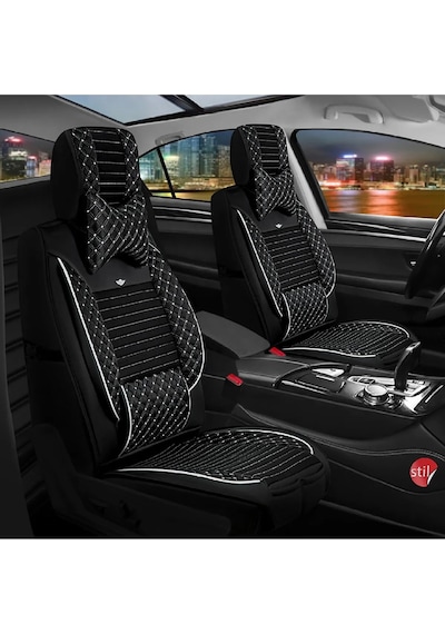 Alfa Romeo Giulietta Uyumlu Lüks Deri Oto Koltuk Kılıfı Ön Arka Takım Elit Model Siyah Beyaz Fs