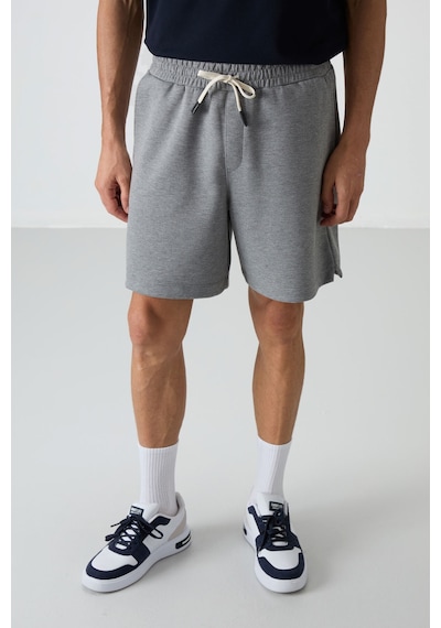 Air Jones Tommy Life Gri Melanj Pamuklu Kalın Yumuşak Dokulu Comfort Fit Basic Erkek Şort - 81274 GRI MELANJ