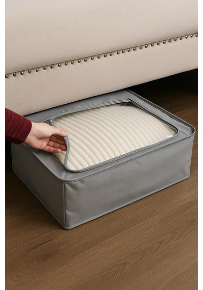 Handyol 1 Adet Pencereli Çelik Destekli Büyük Boy Hurç Baza Altı Çok Amaçlı Organizer 66x46x20 Cm Gri