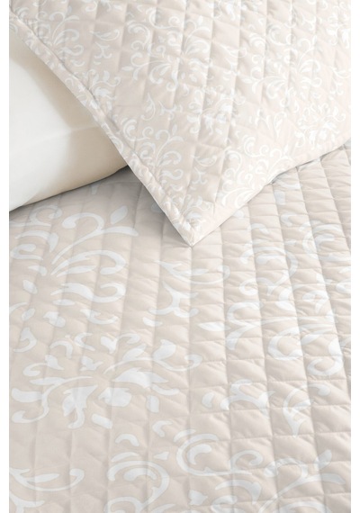 Bej Damask Modern Tek Kişilik Pike Takımı - Krem Klasik Kapitone 160x220 Cm Mevsimlik Yatak Örtüsü Ahenkli Göl Yankısı