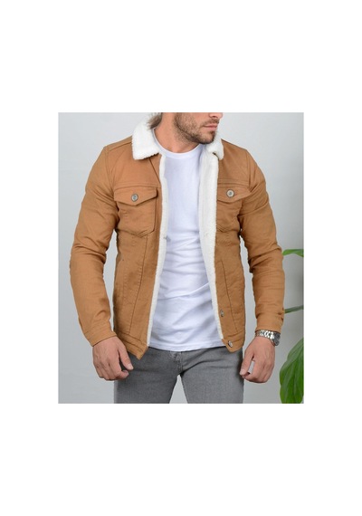 Çocuk Kürklü Kot Mont Premium Denim - Açık Camel-
